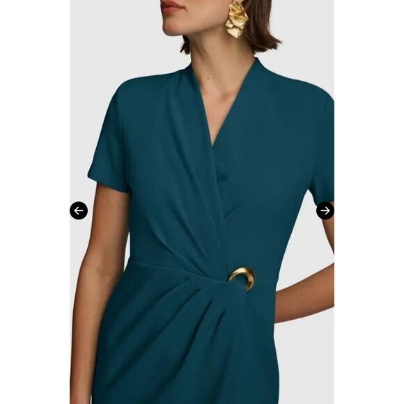 Donna Karan NY Women's Tide Ruched O-Ring Sheath Dress Szie 12 L Large - Picture 8 of 9